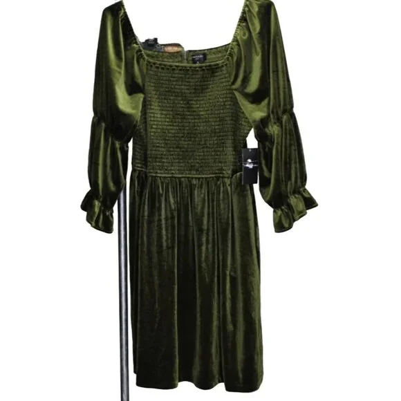 Tahari | Dresses | Tahari Asl Womens Velvet Square Neck Ruched Sleeve Dress  Olive Green Size 2 Nw | Poshmark